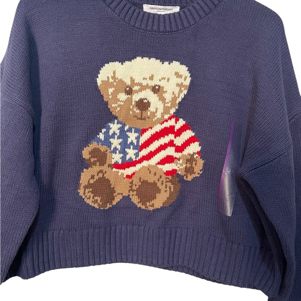 Grayson Threads‎ Women's Teddy Bear Flag Graphic Navy Sweater Xl - Picture 5 of 5